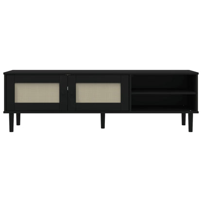 vidaXL TV Cabinet "SENJA" Rattan Look Black 158x40x49cm Solid Wood Pine