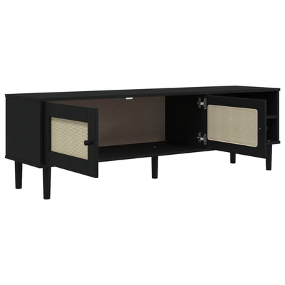 vidaXL TV Cabinet "SENJA" Rattan Look Black 158x40x49cm Solid Wood Pine