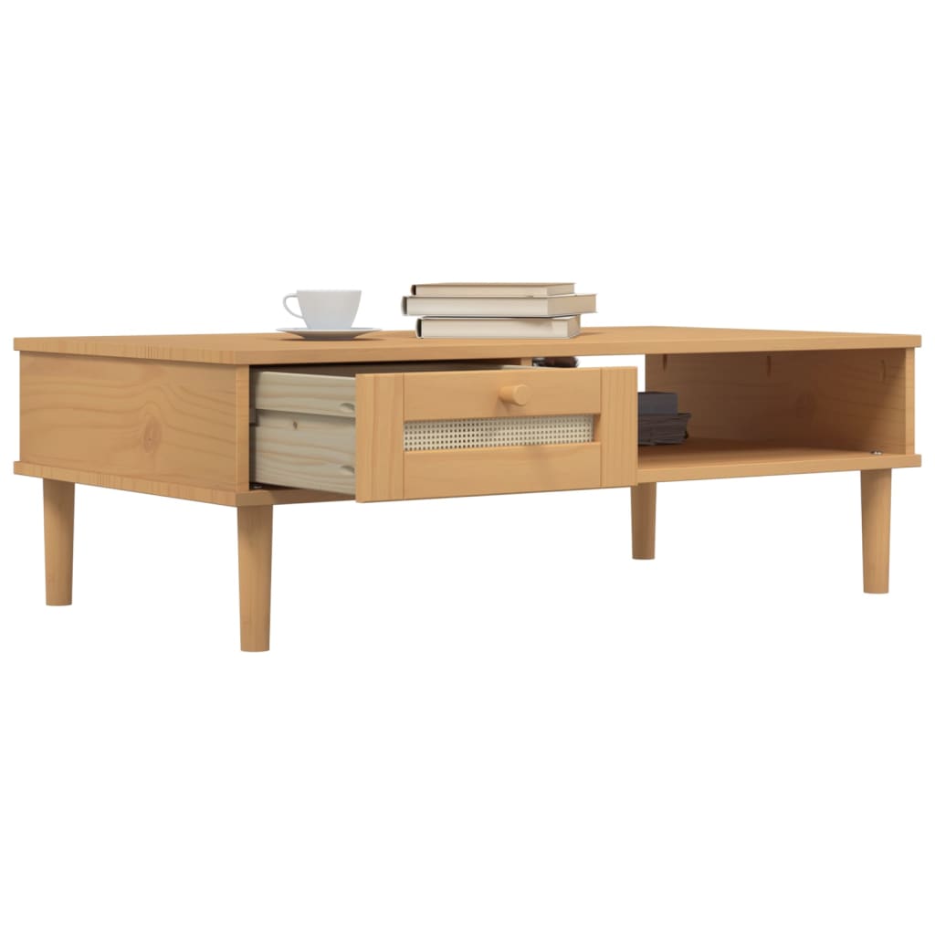 vidaXL Coffee Table "SENJA" Rattan Look Brown 100x55x33 cm Solid Wood