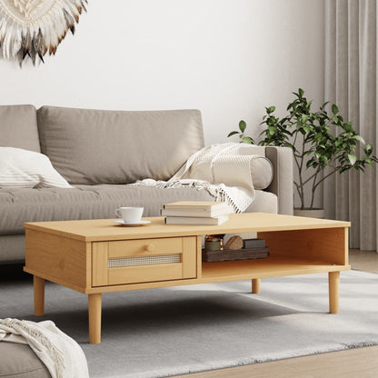 vidaXL Coffee Table "SENJA" Rattan Look Brown 100x55x33 cm Solid Wood