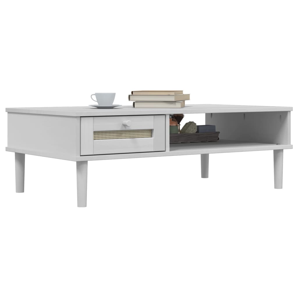 vidaXL Coffee Table "SENJA" Rattan Look White 100x55x33 cm Solid Wood