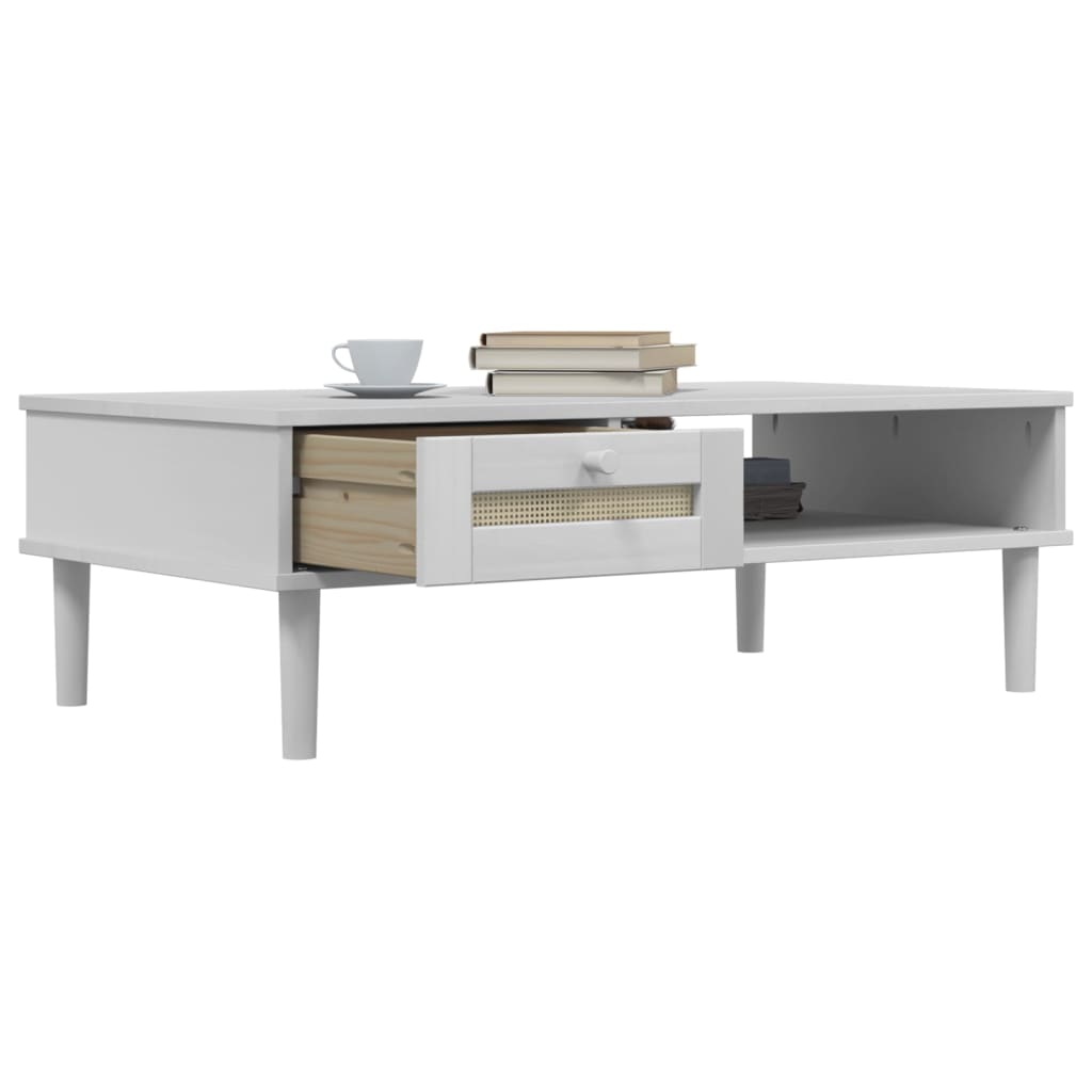 vidaXL Coffee Table "SENJA" Rattan Look White 100x55x33 cm Solid Wood