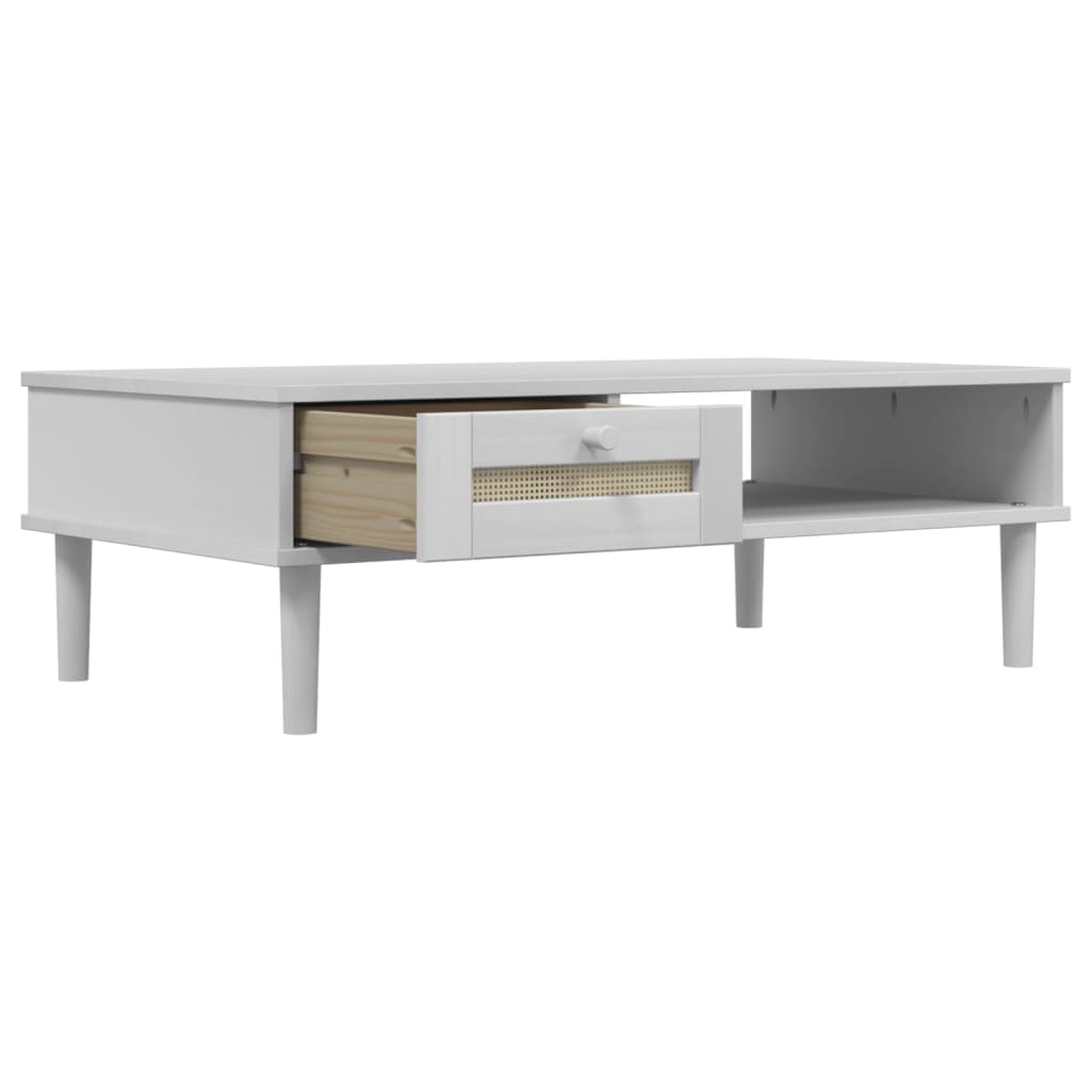 vidaXL Coffee Table "SENJA" Rattan Look White 100x55x33 cm Solid Wood