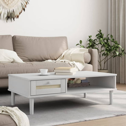 vidaXL Coffee Table "SENJA" Rattan Look White 100x55x33 cm Solid Wood