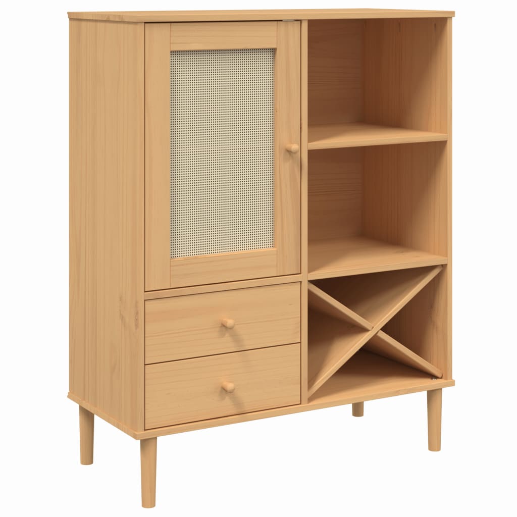 vidaXL Highboard "SENJA" Rattan Look Brown 90x40x112cm Solid Wood Pine