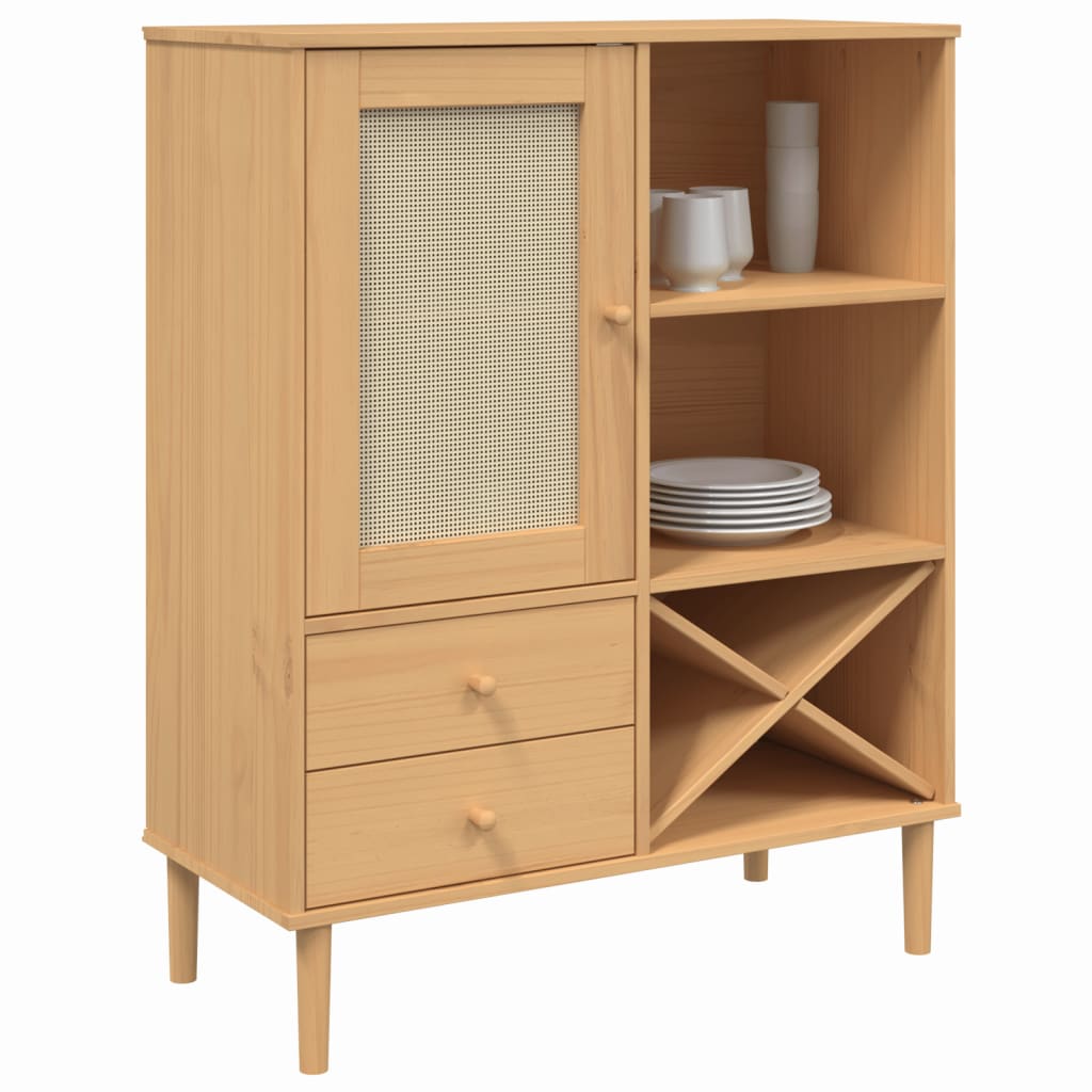 vidaXL Highboard "SENJA" Rattan Look Brown 90x40x112cm Solid Wood Pine