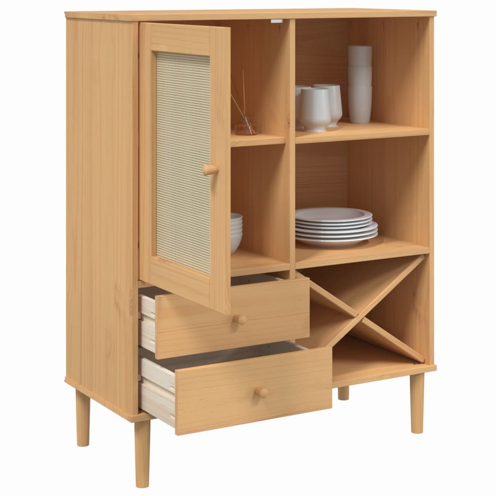 vidaXL Highboard "SENJA" Rattan Look Brown 90x40x112cm Solid Wood Pine