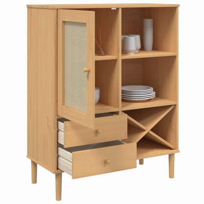 vidaXL Highboard "SENJA" Rattan Look Brown 90x40x112cm Solid Wood Pine