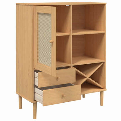 vidaXL Highboard "SENJA" Rattan Look Brown 90x40x112cm Solid Wood Pine