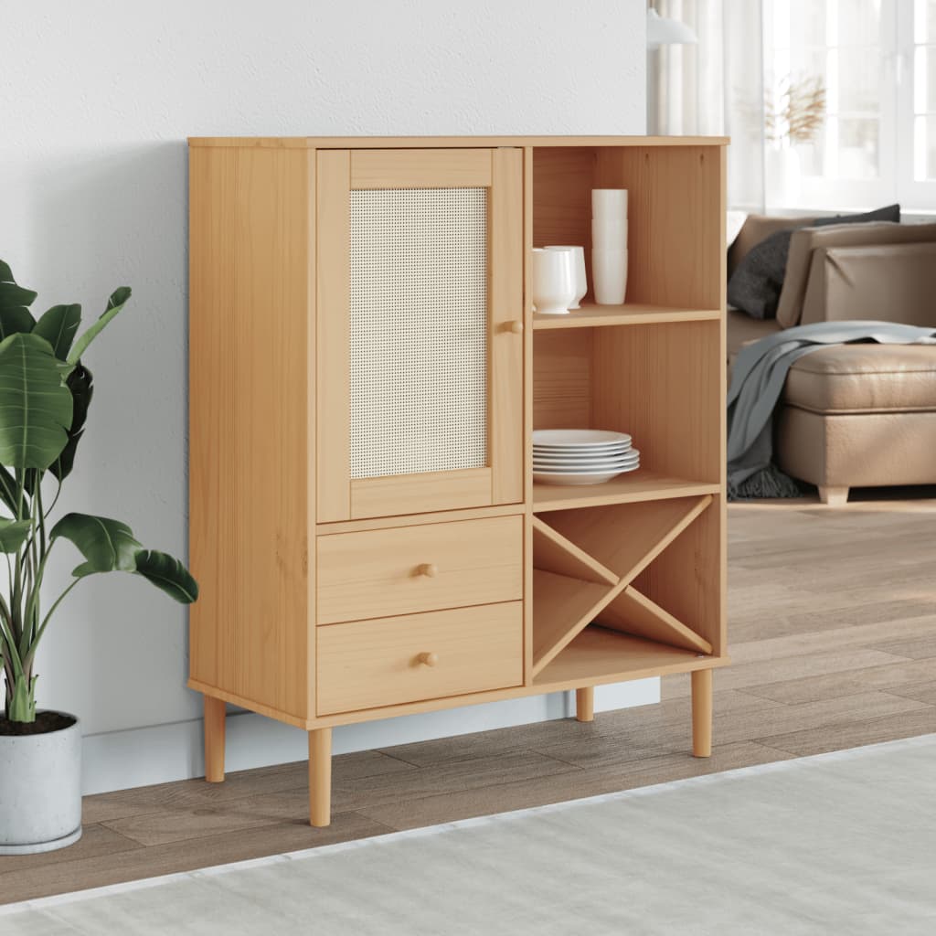 vidaXL Highboard "SENJA" Rattan Look Brown 90x40x112cm Solid Wood Pine