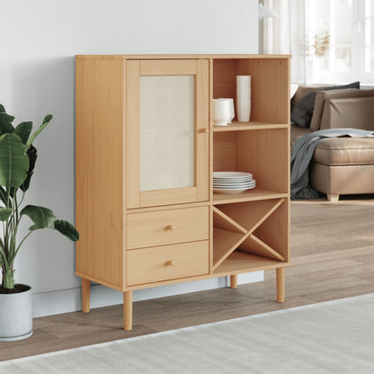 vidaXL Highboard "SENJA" Rattan Look Brown 90x40x112cm Solid Wood Pine