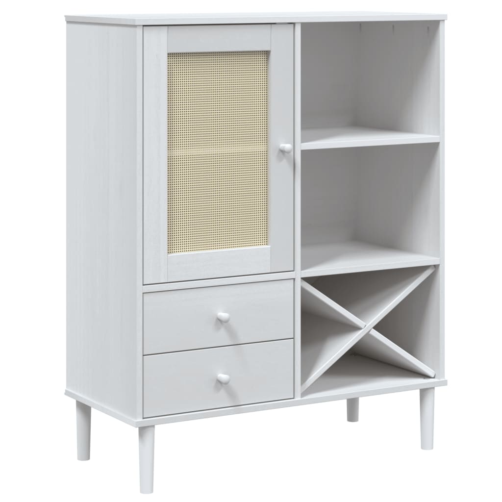 vidaXL Highboard "SENJA" Rattan Look White 90x40x112cm Solid Wood Pine
