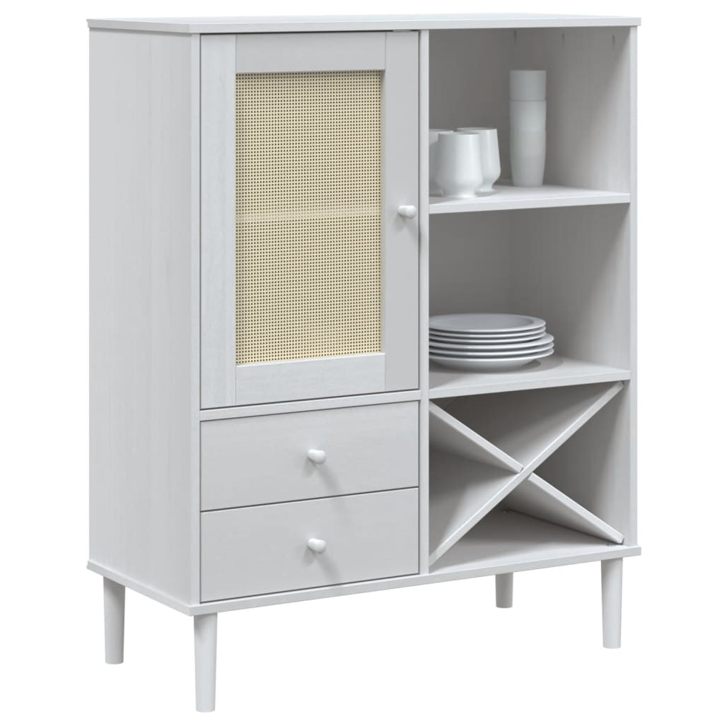 vidaXL Highboard "SENJA" Rattan Look White 90x40x112cm Solid Wood Pine