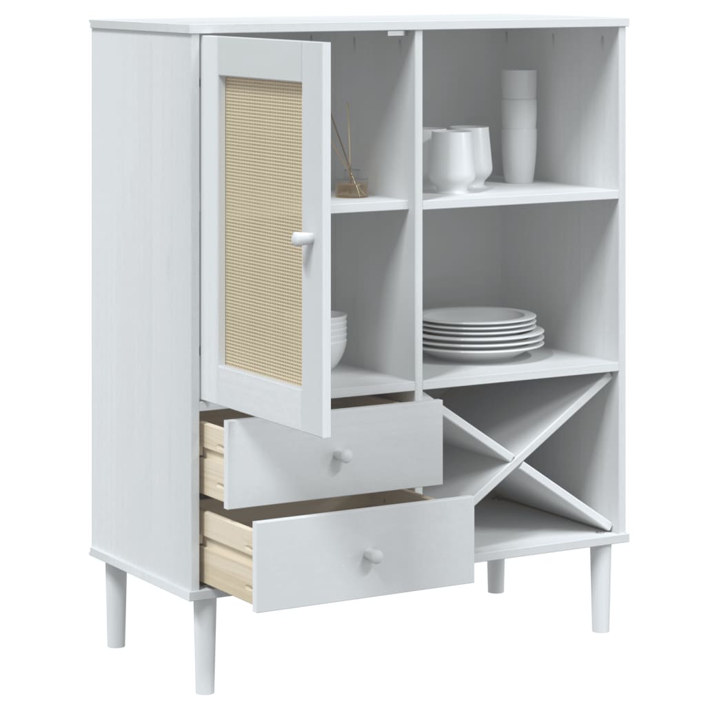 vidaXL Highboard "SENJA" Rattan Look White 90x40x112cm Solid Wood Pine