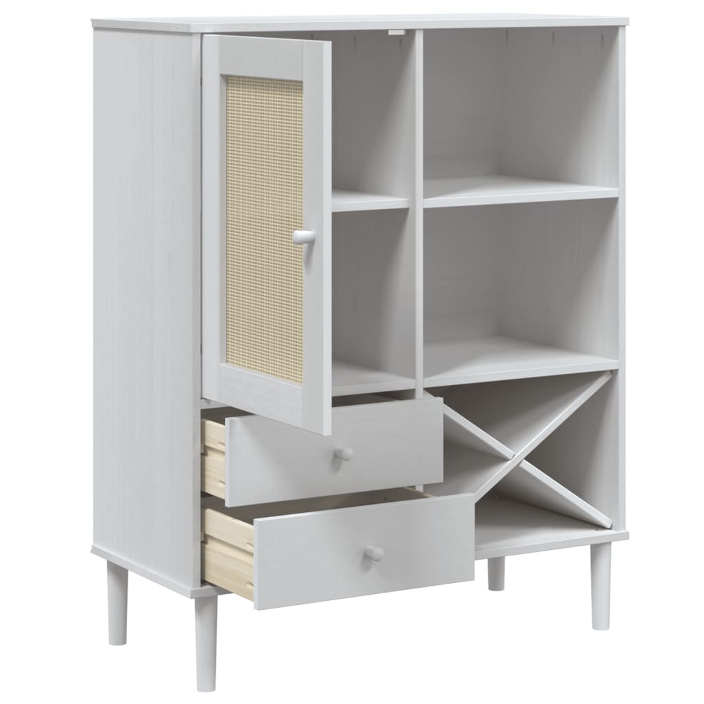 vidaXL Highboard "SENJA" Rattan Look White 90x40x112cm Solid Wood Pine