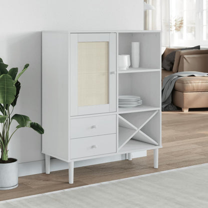 vidaXL Highboard "SENJA" Rattan Look White 90x40x112cm Solid Wood Pine