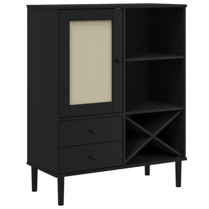 vidaXL Highboard "SENJA" Rattan Look Black 90x40x112cm Solid Wood Pine