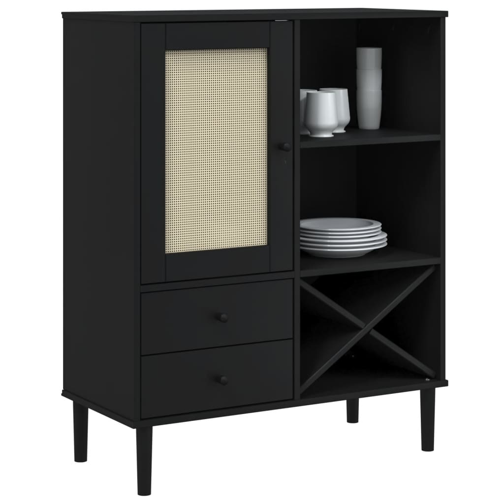 vidaXL Highboard "SENJA" Rattan Look Black 90x40x112cm Solid Wood Pine
