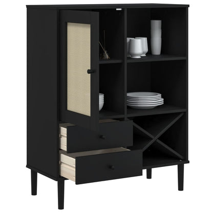 vidaXL Highboard "SENJA" Rattan Look Black 90x40x112cm Solid Wood Pine