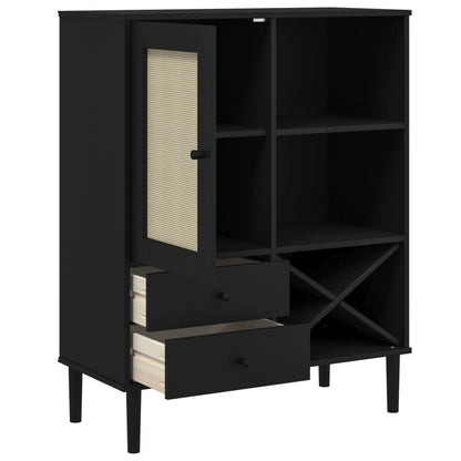 vidaXL Highboard "SENJA" Rattan Look Black 90x40x112cm Solid Wood Pine