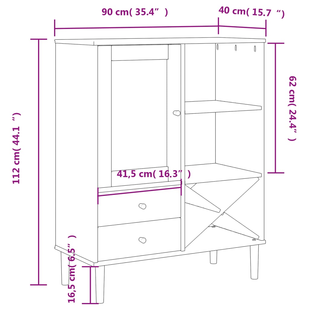 vidaXL Highboard SENJA Rattan Look Black 90x40x112cm Solid Wood Pine