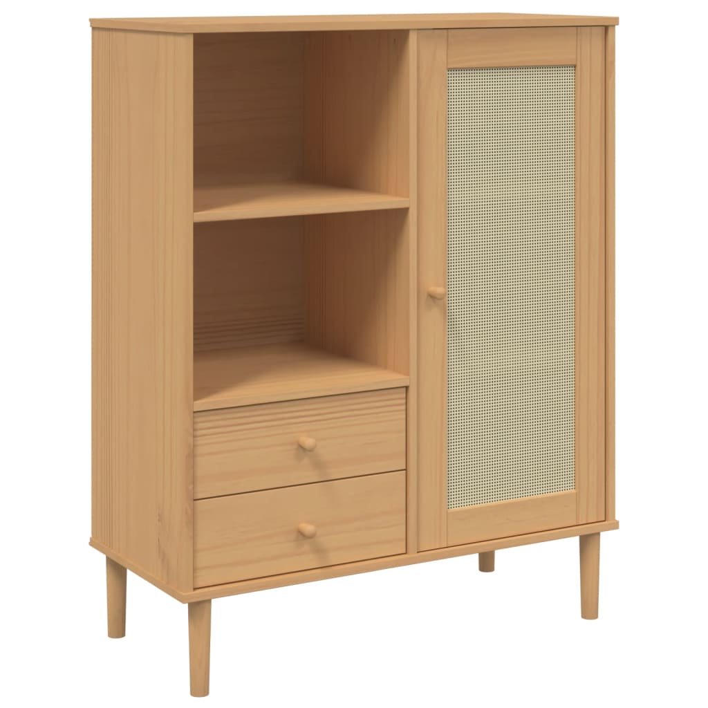 vidaXL Highboard "SENJA" Rattan Look Brown 90x40x112 cm Solid Wood Pine