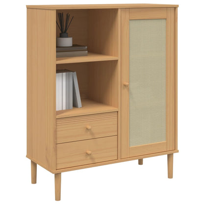 vidaXL Highboard "SENJA" Rattan Look Brown 90x40x112 cm Solid Wood Pine