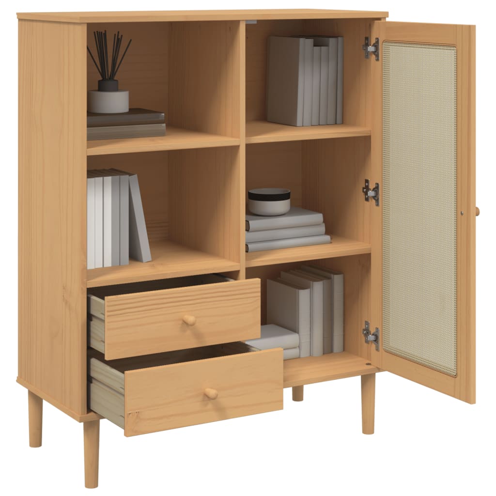 vidaXL Highboard "SENJA" Rattan Look Brown 90x40x112 cm Solid Wood Pine