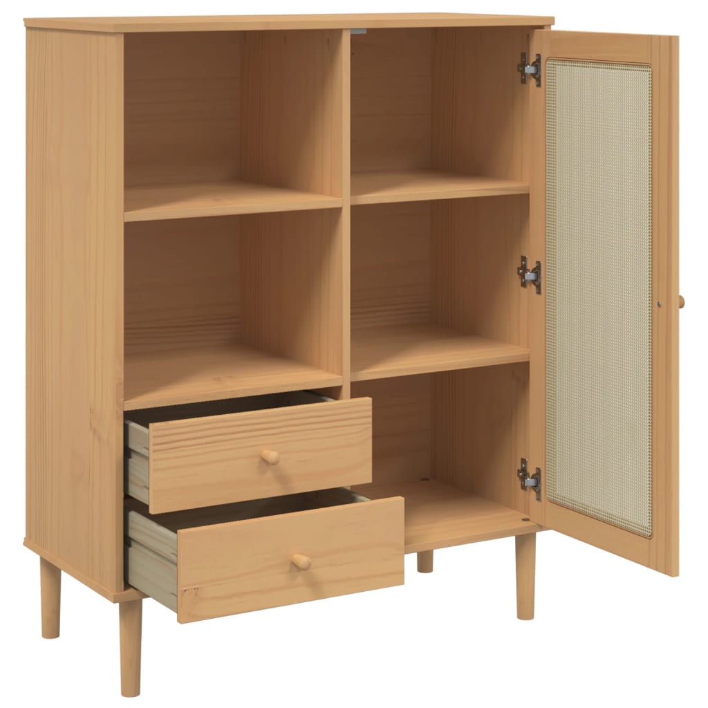 vidaXL Highboard "SENJA" Rattan Look Brown 90x40x112 cm Solid Wood Pine