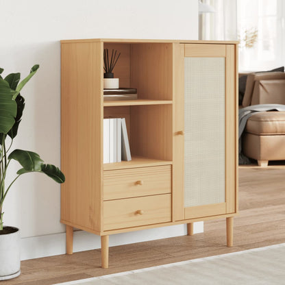 vidaXL Highboard "SENJA" Rattan Look Brown 90x40x112 cm Solid Wood Pine