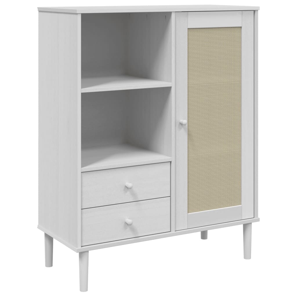 vidaXL Highboard "SENJA" Rattan Look White 90x40x112 cm Solid Wood Pine