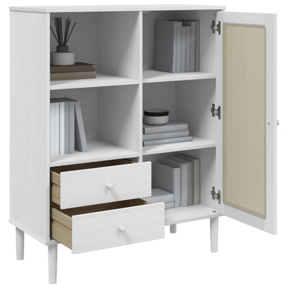 vidaXL Highboard "SENJA" Rattan Look White 90x40x112 cm Solid Wood Pine