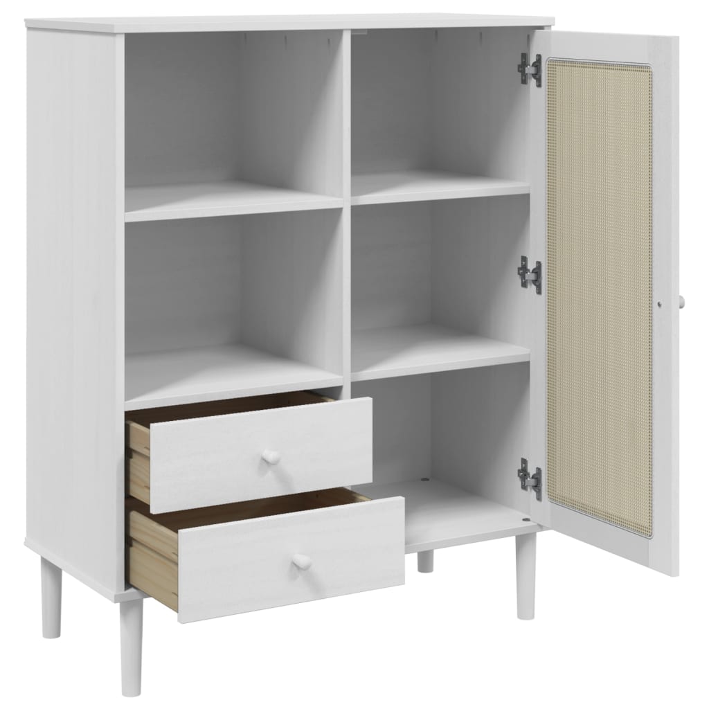 vidaXL Highboard "SENJA" Rattan Look White 90x40x112 cm Solid Wood Pine