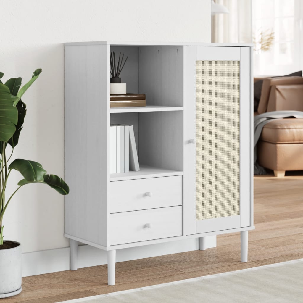 vidaXL Highboard "SENJA" Rattan Look White 90x40x112 cm Solid Wood Pine