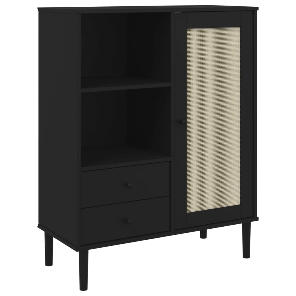 vidaXL Highboard "SENJA" Rattan Look Black 90x40x112 cm Solid Wood Pine