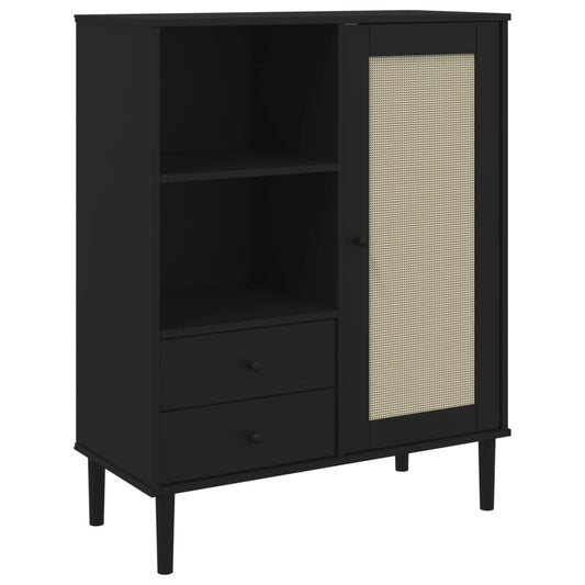 vidaXL Highboard "SENJA" Rattan Look Black 90x40x112 cm Solid Wood Pine