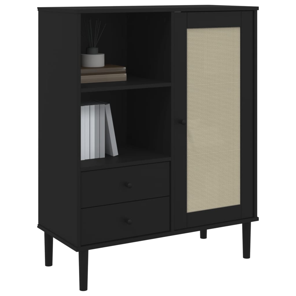 vidaXL Highboard "SENJA" Rattan Look Black 90x40x112 cm Solid Wood Pine