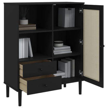 vidaXL Highboard "SENJA" Rattan Look Black 90x40x112 cm Solid Wood Pine