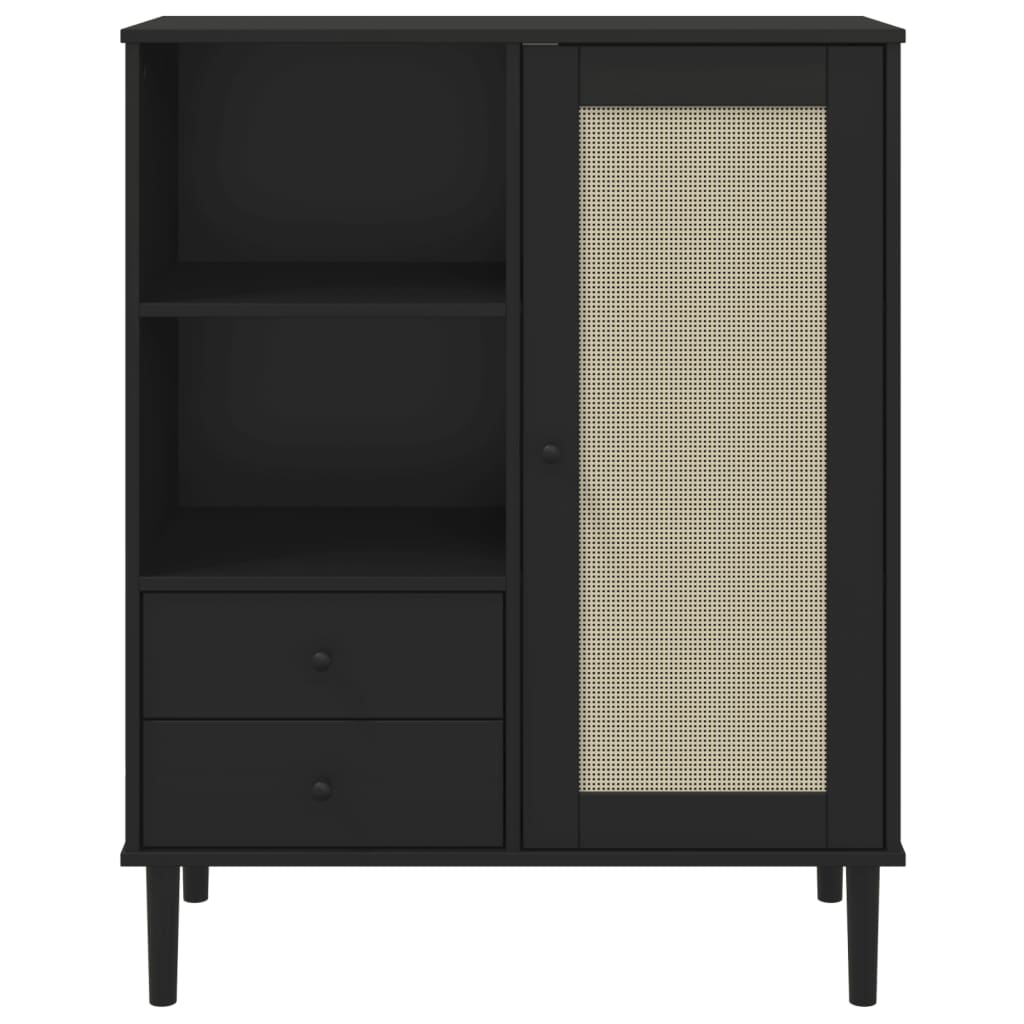 vidaXL Highboard "SENJA" Rattan Look Black 90x40x112 cm Solid Wood Pine