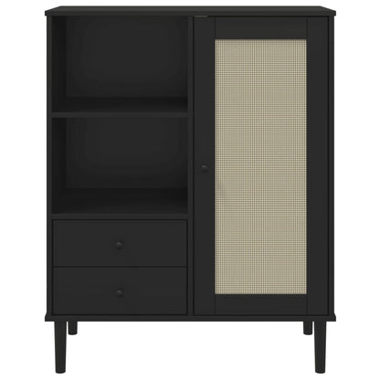 vidaXL Highboard "SENJA" Rattan Look Black 90x40x112 cm Solid Wood Pine