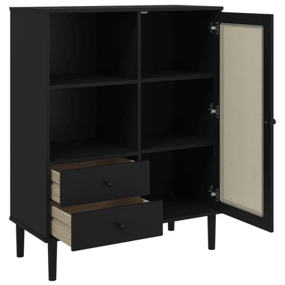 vidaXL Highboard "SENJA" Rattan Look Black 90x40x112 cm Solid Wood Pine