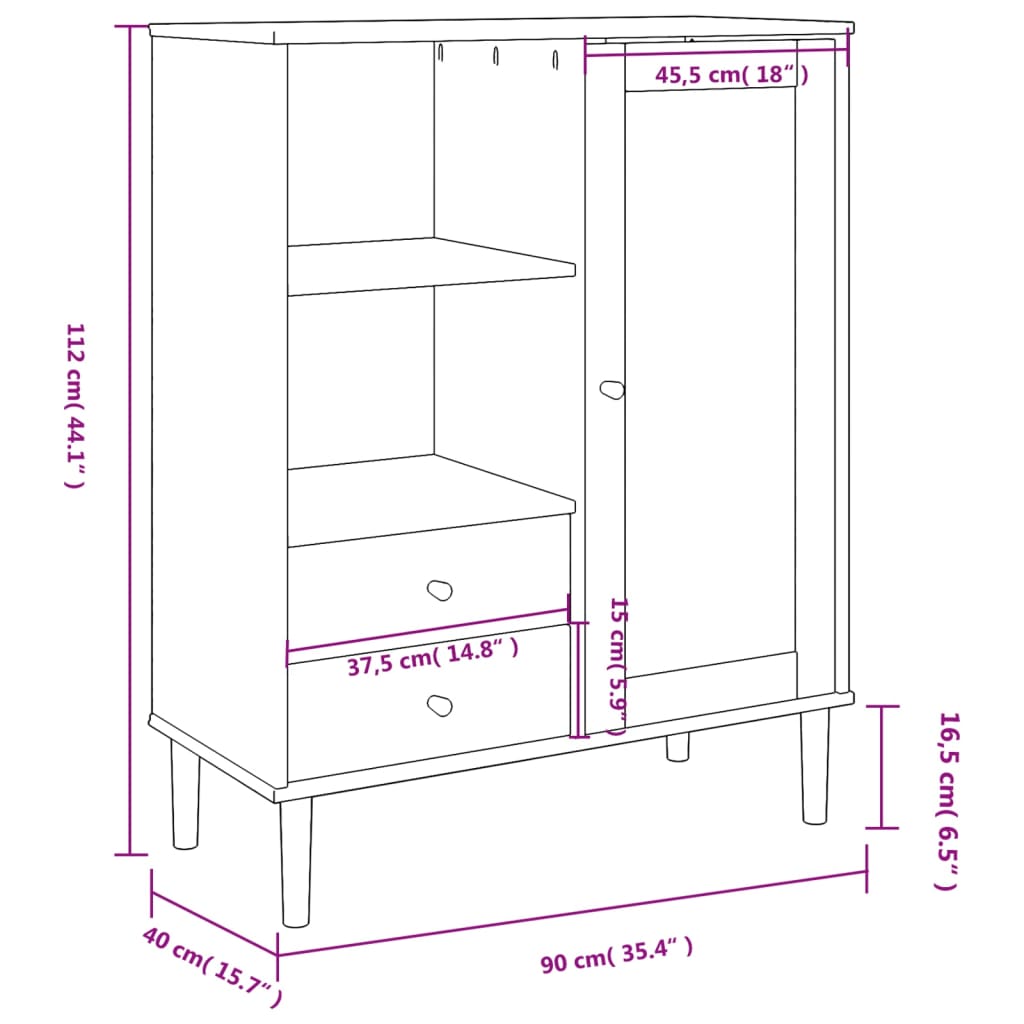 vidaXL Highboard "SENJA" Rattan Look Black 90x40x112 cm Solid Wood Pine