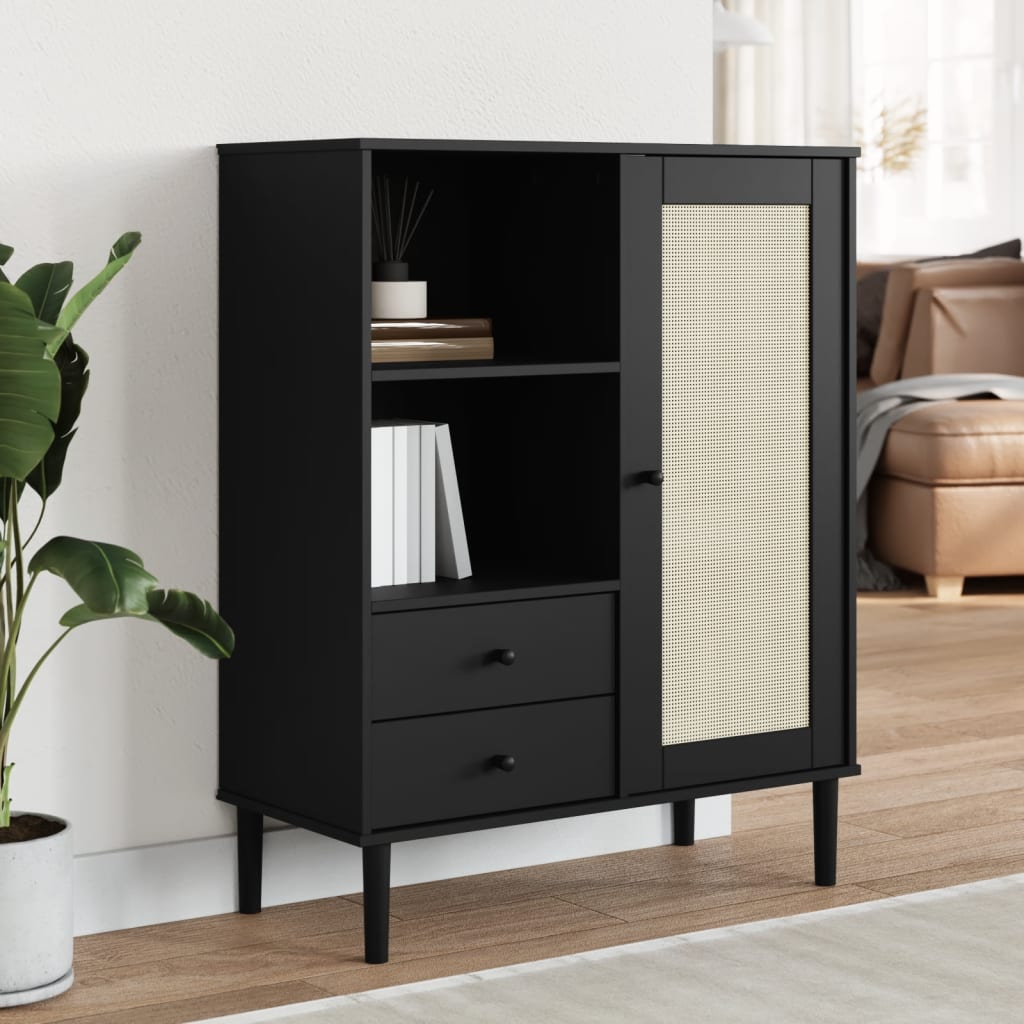 vidaXL Highboard "SENJA" Rattan Look Black 90x40x112 cm Solid Wood Pine