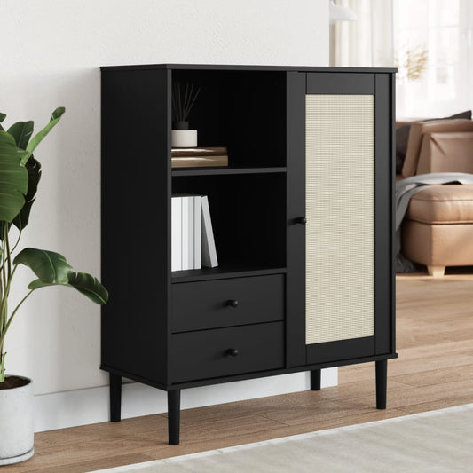 vidaXL Highboard "SENJA" Rattan Look Black 90x40x112 cm Solid Wood Pine