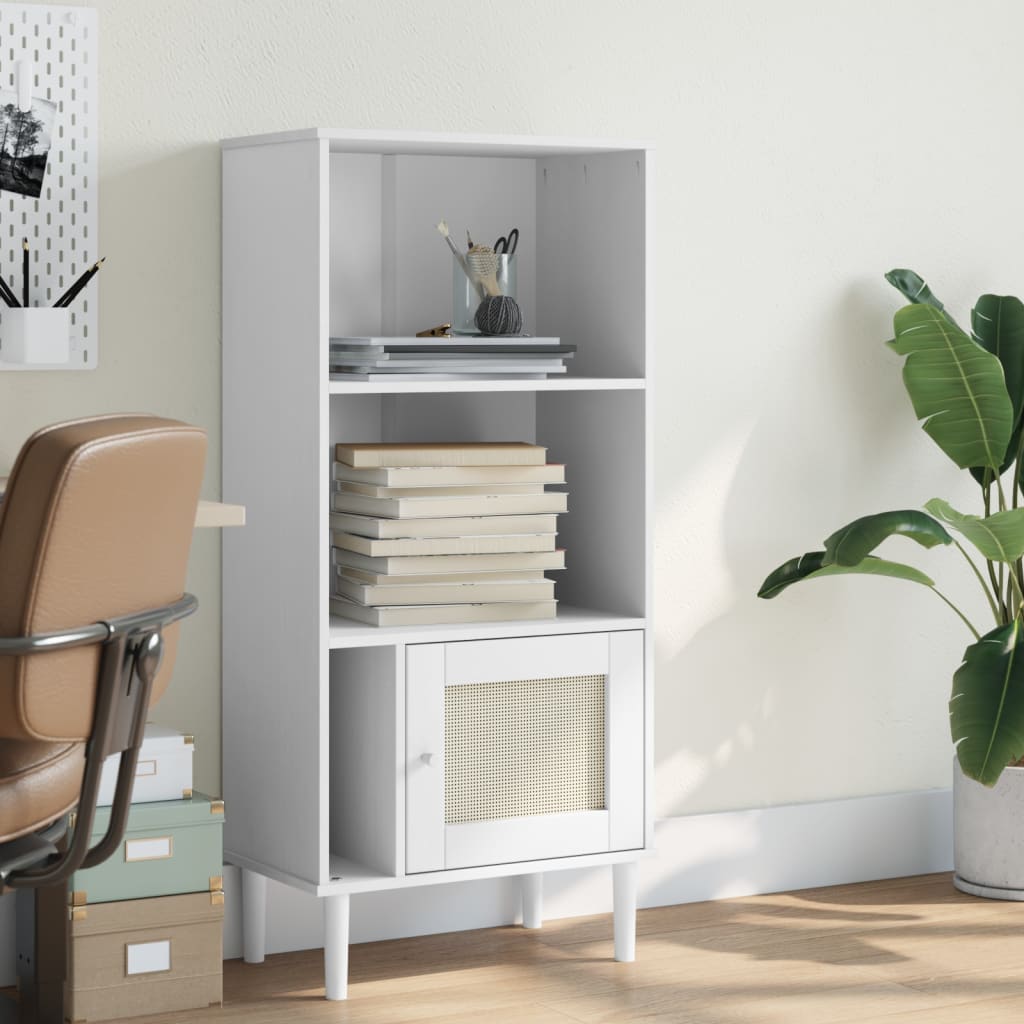 vidaXL Bookcase "SENJA" Rattan Look White 60x35x130 cm Solid Wood Pine