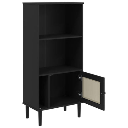 vidaXL Bookcase "SENJA" Rattan Look Black 60x35x130 cm Solid Wood Pine