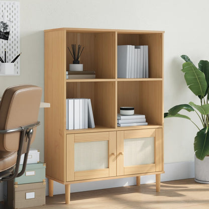 vidaXL Bookcase SENJA Rattan Look Brown 90x35x130 cm Solid Wood Pine