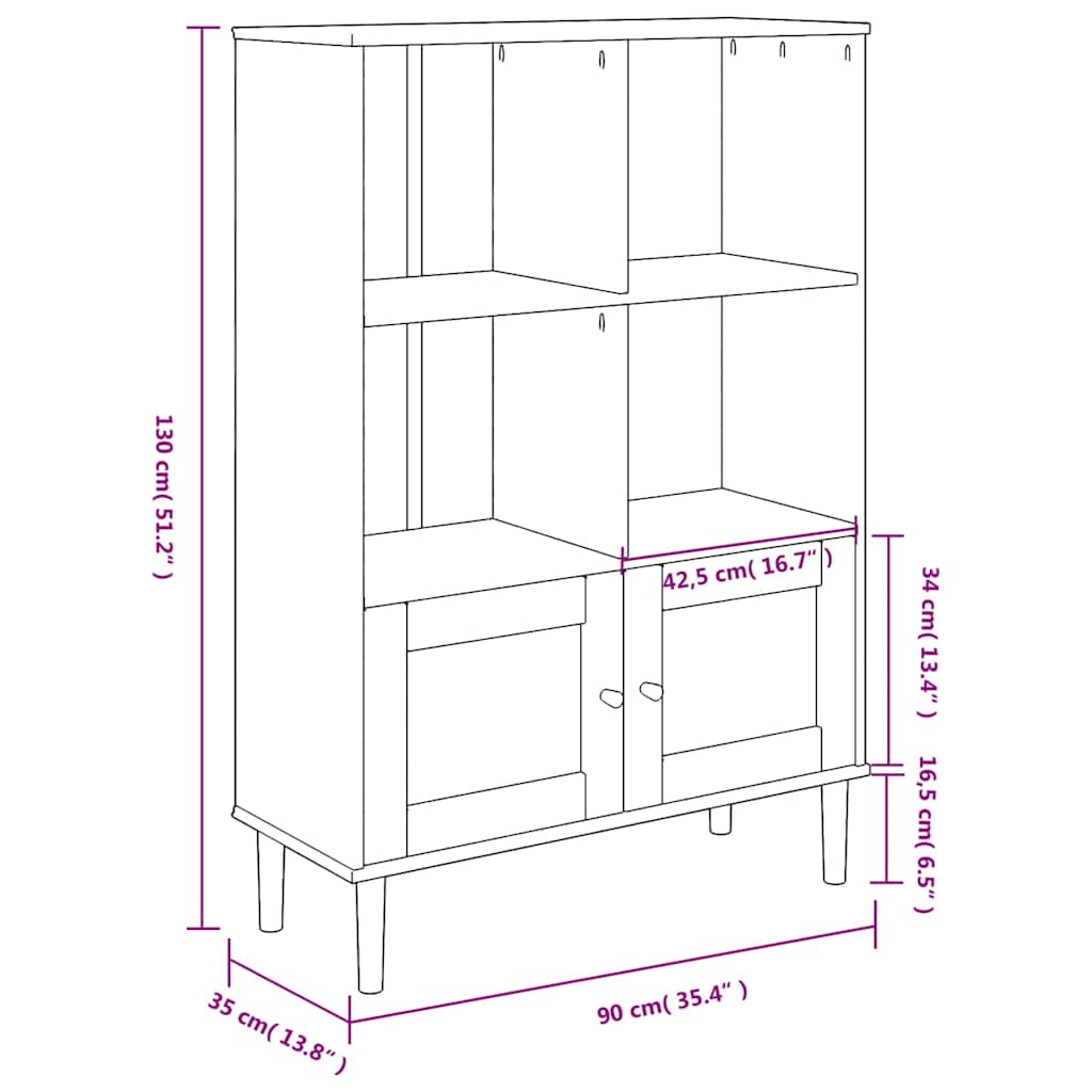 vidaXL Bookcase "SENJA" Rattan Look White 90x35x130 cm Solid Wood Pine