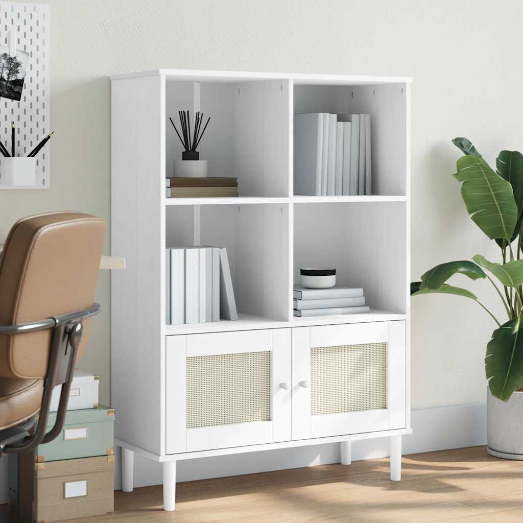 vidaXL Bookcase "SENJA" Rattan Look White 90x35x130 cm Solid Wood Pine
