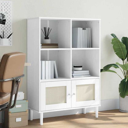vidaXL Bookcase "SENJA" Rattan Look White 90x35x130 cm Solid Wood Pine